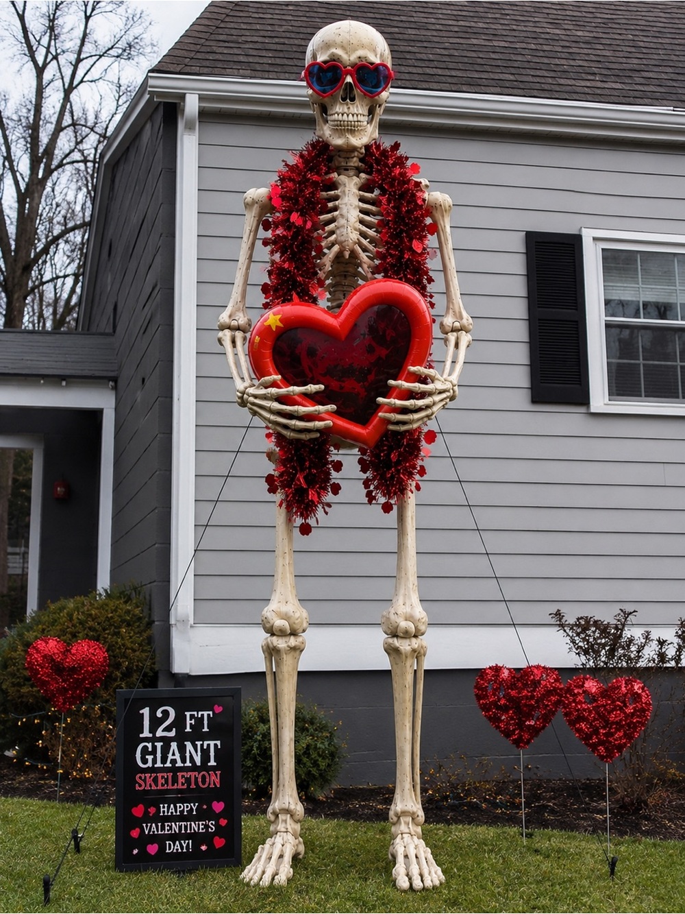12 Foot Yard Skeleton Valentine Costume 3 Pc Heart Glasses Garland Heart
